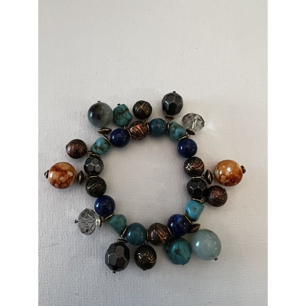 Carol Dauplaise stretch bracelet With glass, plastic, Faux turquoise  dangles